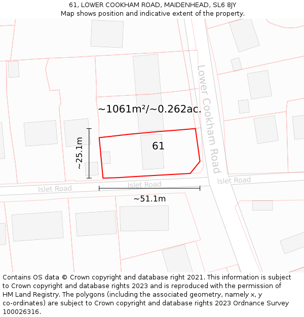 61, LOWER COOKHAM ROAD, MAIDENHEAD, SL6 8JY: Plot and title map