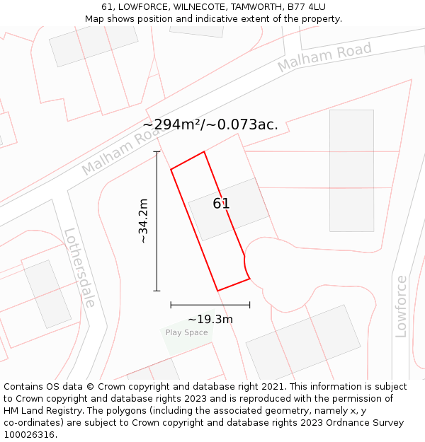 61, LOWFORCE, WILNECOTE, TAMWORTH, B77 4LU: Plot and title map