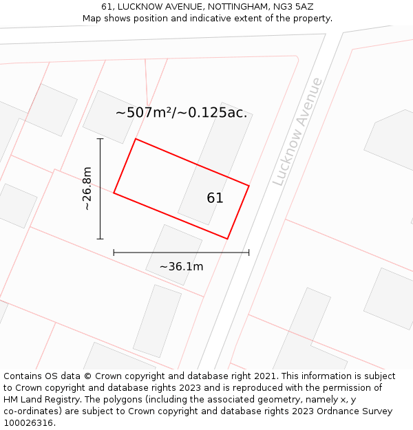 61, LUCKNOW AVENUE, NOTTINGHAM, NG3 5AZ: Plot and title map