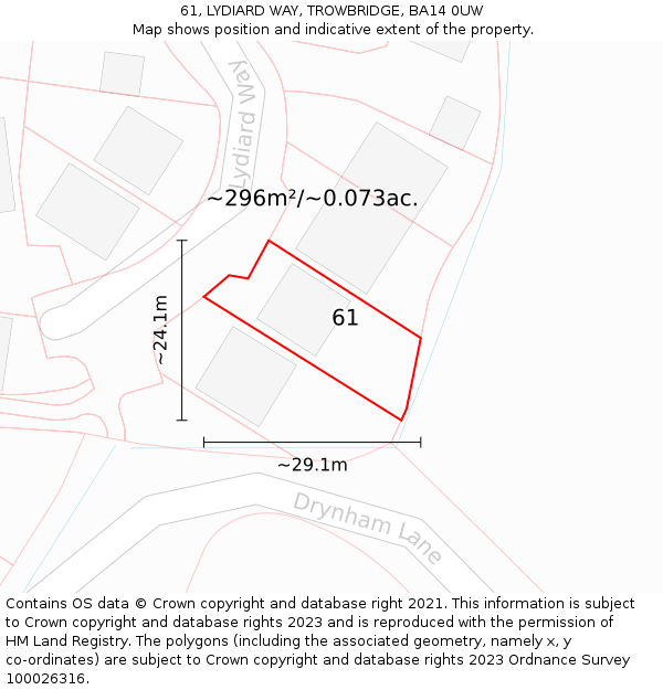 61, LYDIARD WAY, TROWBRIDGE, BA14 0UW: Plot and title map