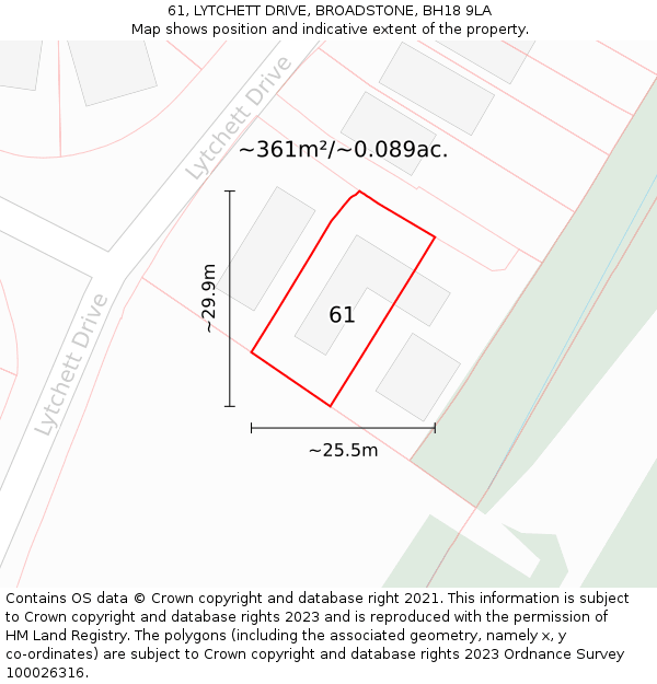 61, LYTCHETT DRIVE, BROADSTONE, BH18 9LA: Plot and title map