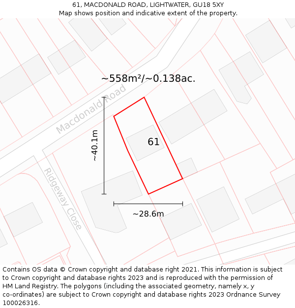 61, MACDONALD ROAD, LIGHTWATER, GU18 5XY: Plot and title map