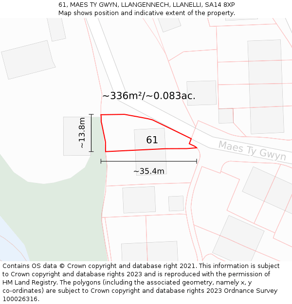 61, MAES TY GWYN, LLANGENNECH, LLANELLI, SA14 8XP: Plot and title map