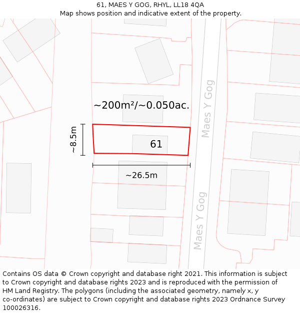 61, MAES Y GOG, RHYL, LL18 4QA: Plot and title map