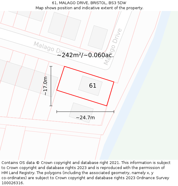 61, MALAGO DRIVE, BRISTOL, BS3 5DW: Plot and title map