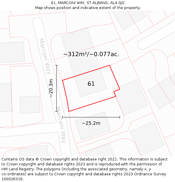 61, MARCONI WAY, ST ALBANS, AL4 0JG: Plot and title map