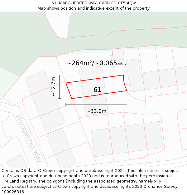 61, MARGUERITES WAY, CARDIFF, CF5 4QW: Plot and title map