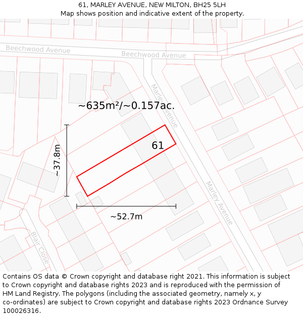 61, MARLEY AVENUE, NEW MILTON, BH25 5LH: Plot and title map