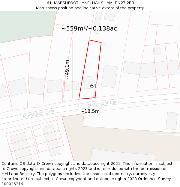 61, MARSHFOOT LANE, HAILSHAM, BN27 2RB: Plot and title map
