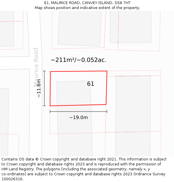 61, MAURICE ROAD, CANVEY ISLAND, SS8 7HT: Plot and title map