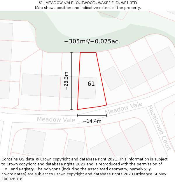 61, MEADOW VALE, OUTWOOD, WAKEFIELD, WF1 3TD: Plot and title map