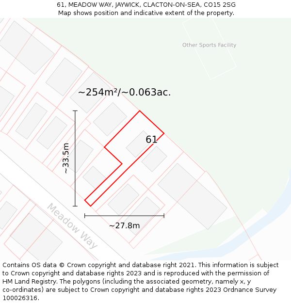 61, MEADOW WAY, JAYWICK, CLACTON-ON-SEA, CO15 2SG: Plot and title map