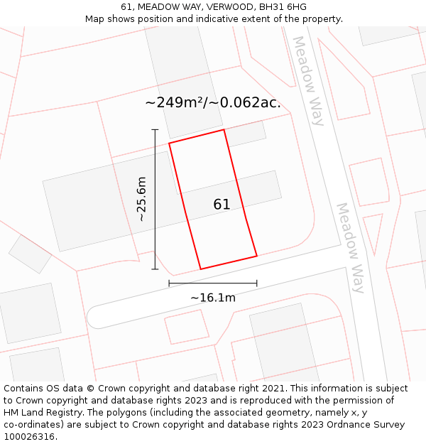 61, MEADOW WAY, VERWOOD, BH31 6HG: Plot and title map