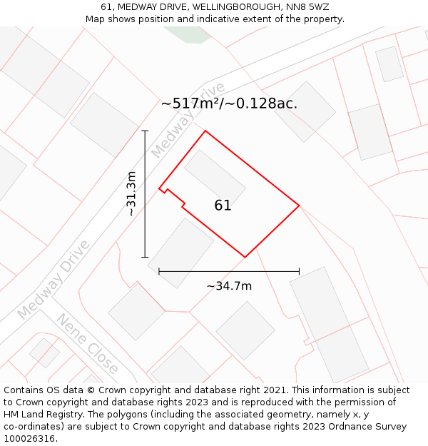 61, MEDWAY DRIVE, WELLINGBOROUGH, NN8 5WZ: Plot and title map