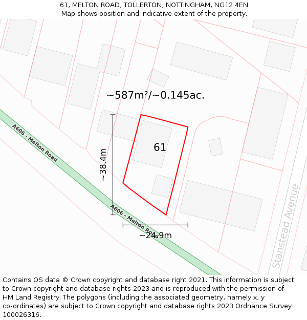 61, MELTON ROAD, TOLLERTON, NOTTINGHAM, NG12 4EN: Plot and title map