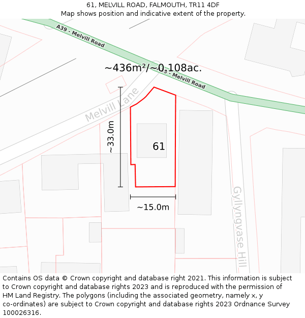 61, MELVILL ROAD, FALMOUTH, TR11 4DF: Plot and title map