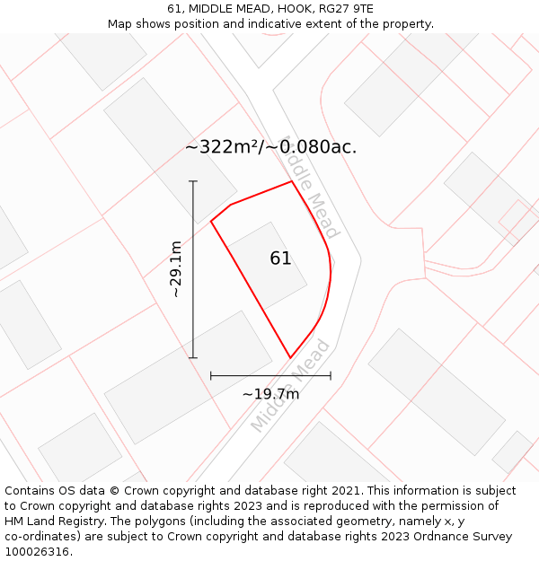 61, MIDDLE MEAD, HOOK, RG27 9TE: Plot and title map