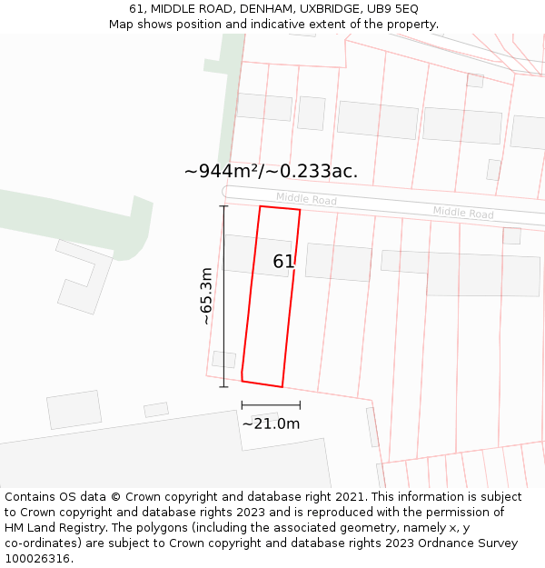 61, MIDDLE ROAD, DENHAM, UXBRIDGE, UB9 5EQ: Plot and title map