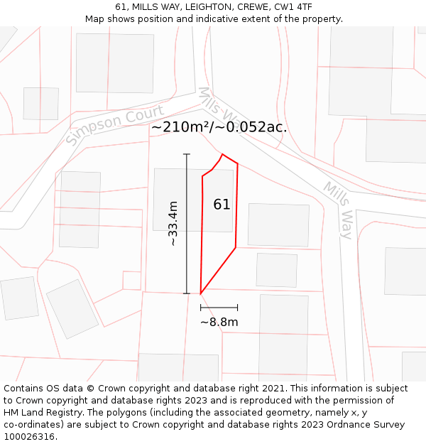 61, MILLS WAY, LEIGHTON, CREWE, CW1 4TF: Plot and title map