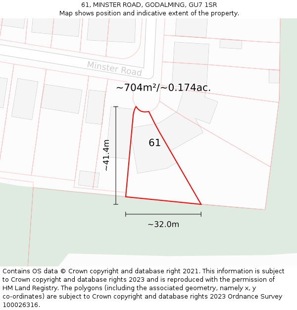 61, MINSTER ROAD, GODALMING, GU7 1SR: Plot and title map