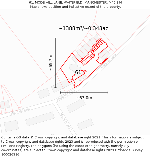 61, MODE HILL LANE, WHITEFIELD, MANCHESTER, M45 8JH: Plot and title map