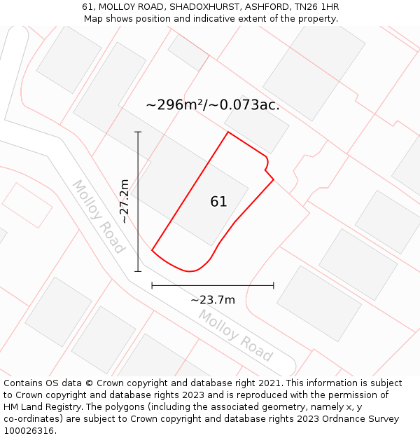 61, MOLLOY ROAD, SHADOXHURST, ASHFORD, TN26 1HR: Plot and title map