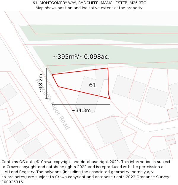 61, MONTGOMERY WAY, RADCLIFFE, MANCHESTER, M26 3TG: Plot and title map