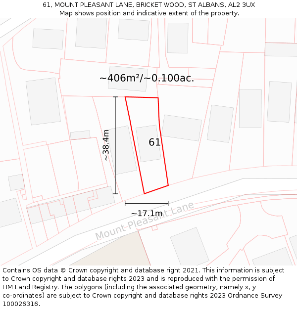 61, MOUNT PLEASANT LANE, BRICKET WOOD, ST ALBANS, AL2 3UX: Plot and title map