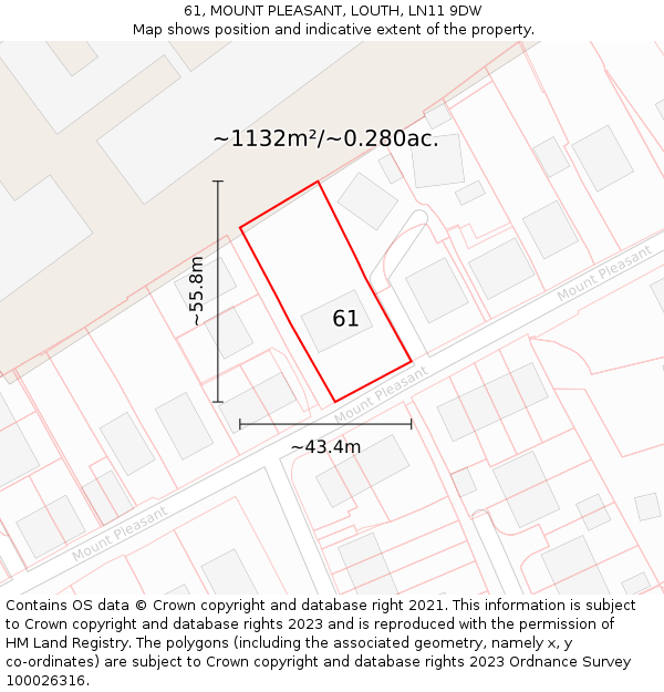 61, MOUNT PLEASANT, LOUTH, LN11 9DW: Plot and title map