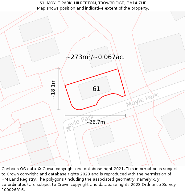 61, MOYLE PARK, HILPERTON, TROWBRIDGE, BA14 7UE: Plot and title map