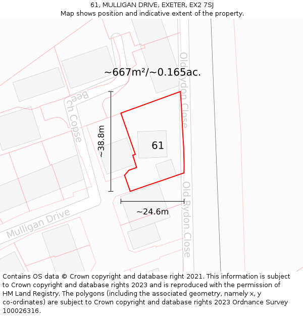 61, MULLIGAN DRIVE, EXETER, EX2 7SJ: Plot and title map