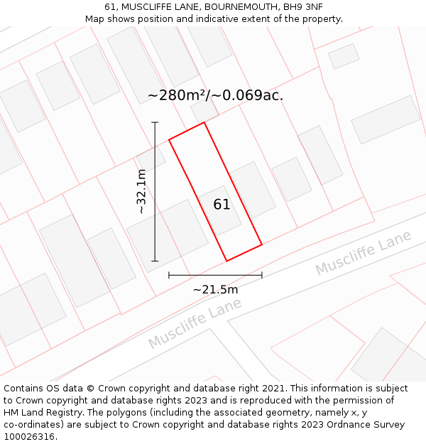 61, MUSCLIFFE LANE, BOURNEMOUTH, BH9 3NF: Plot and title map