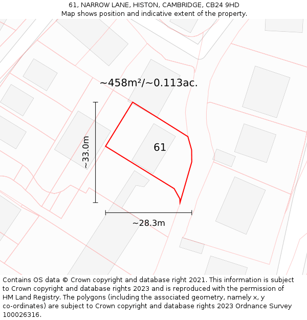 61, NARROW LANE, HISTON, CAMBRIDGE, CB24 9HD: Plot and title map