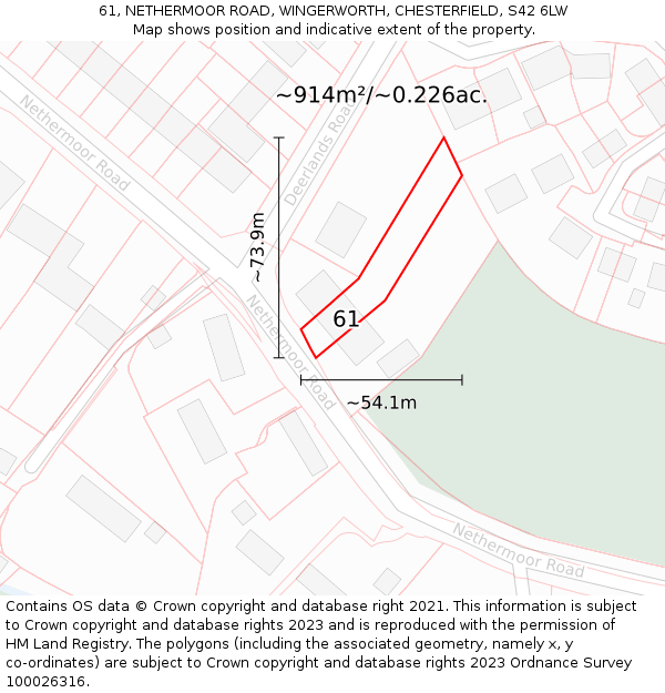 61, NETHERMOOR ROAD, WINGERWORTH, CHESTERFIELD, S42 6LW: Plot and title map