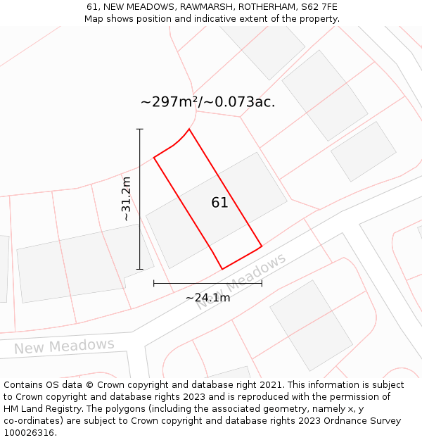 61, NEW MEADOWS, RAWMARSH, ROTHERHAM, S62 7FE: Plot and title map