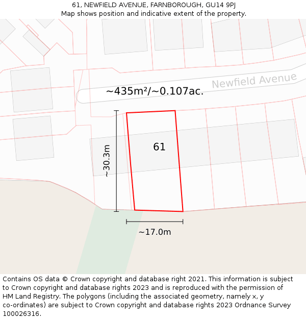 61, NEWFIELD AVENUE, FARNBOROUGH, GU14 9PJ: Plot and title map