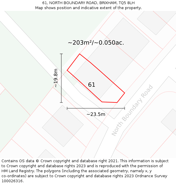 61, NORTH BOUNDARY ROAD, BRIXHAM, TQ5 8LH: Plot and title map