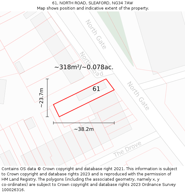 61, NORTH ROAD, SLEAFORD, NG34 7AW: Plot and title map