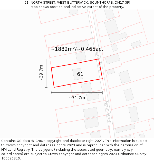 61, NORTH STREET, WEST BUTTERWICK, SCUNTHORPE, DN17 3JR: Plot and title map