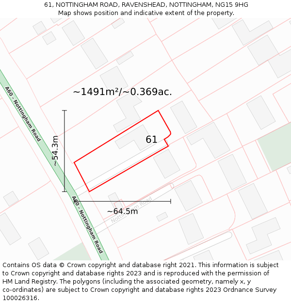 61, NOTTINGHAM ROAD, RAVENSHEAD, NOTTINGHAM, NG15 9HG: Plot and title map