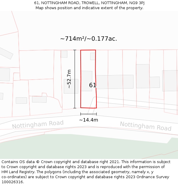 61, NOTTINGHAM ROAD, TROWELL, NOTTINGHAM, NG9 3PJ: Plot and title map