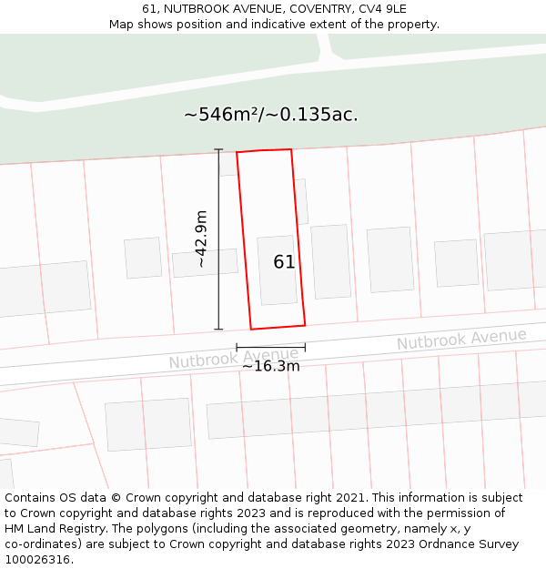 61, NUTBROOK AVENUE, COVENTRY, CV4 9LE: Plot and title map