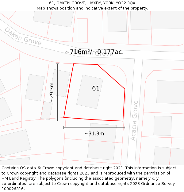 61, OAKEN GROVE, HAXBY, YORK, YO32 3QX: Plot and title map