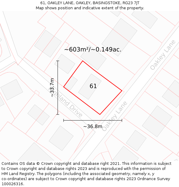 61, OAKLEY LANE, OAKLEY, BASINGSTOKE, RG23 7JT: Plot and title map