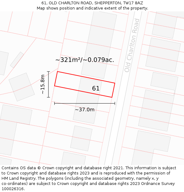 61, OLD CHARLTON ROAD, SHEPPERTON, TW17 8AZ: Plot and title map