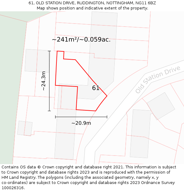 61, OLD STATION DRIVE, RUDDINGTON, NOTTINGHAM, NG11 6BZ: Plot and title map