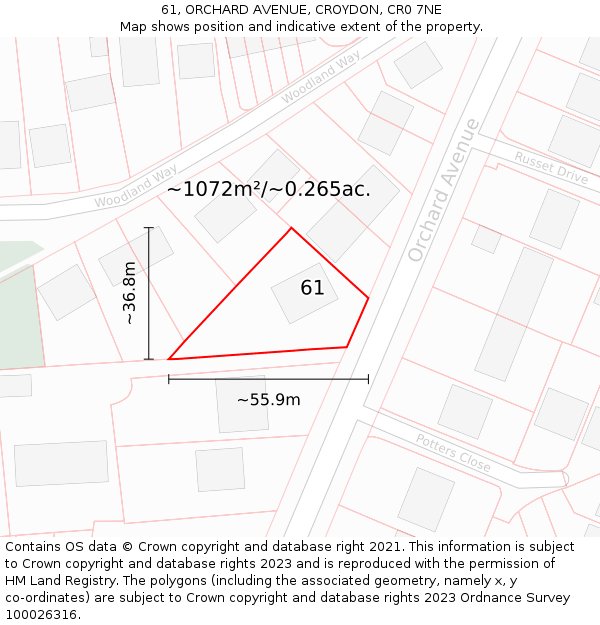 61, ORCHARD AVENUE, CROYDON, CR0 7NE: Plot and title map