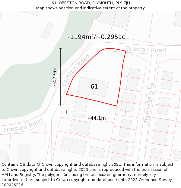 61, ORESTON ROAD, PLYMOUTH, PL9 7JU: Plot and title map