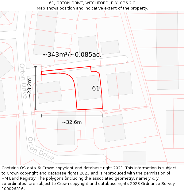 61, ORTON DRIVE, WITCHFORD, ELY, CB6 2JG: Plot and title map