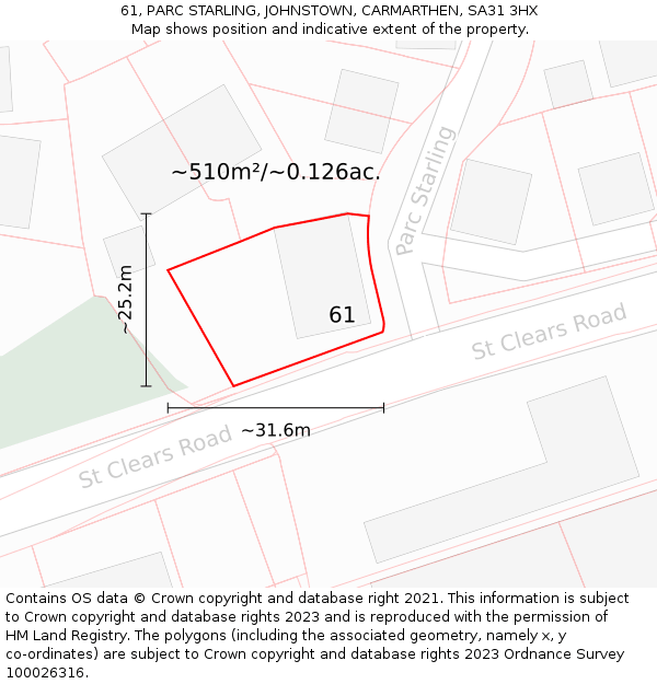 61, PARC STARLING, JOHNSTOWN, CARMARTHEN, SA31 3HX: Plot and title map